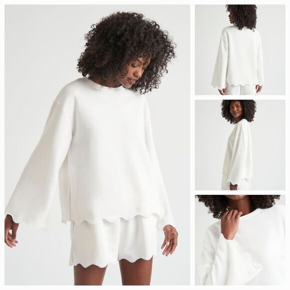 🔥NWT Splendid White "Nori" Scalloped Hem Top & Shorts Set Small - Picture 1 of 7